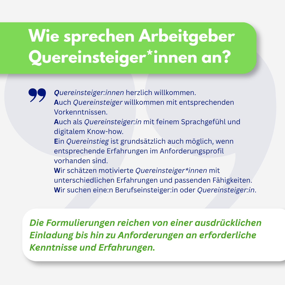 Was steht in Stellenanzeigen über den Quereinstieg?